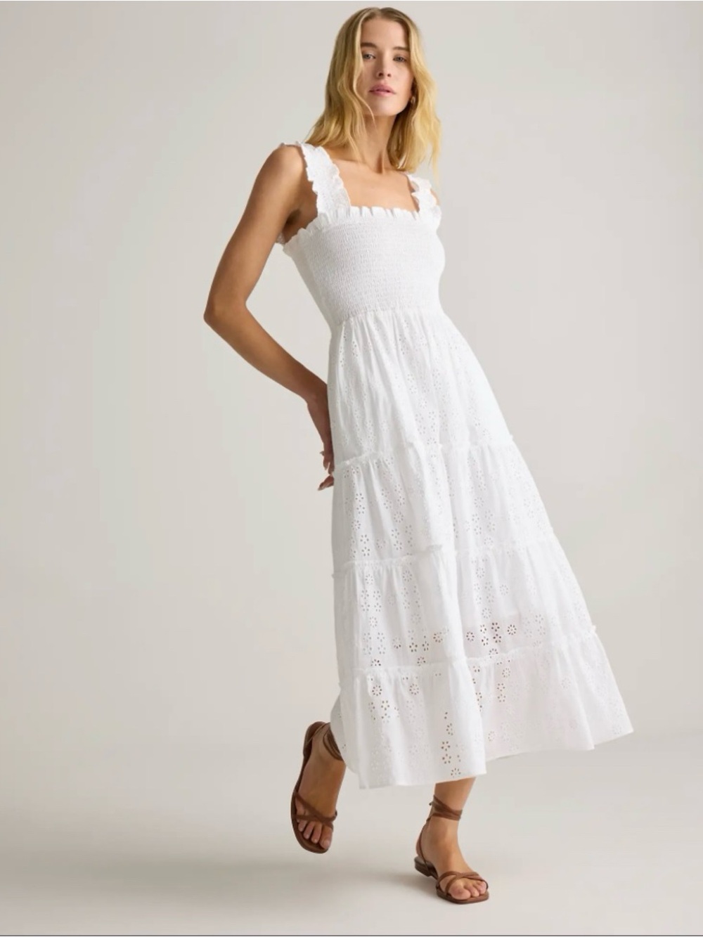 Hill House Home “The Ellie Nap Dress” in Boho Textured Ivory Eyelet